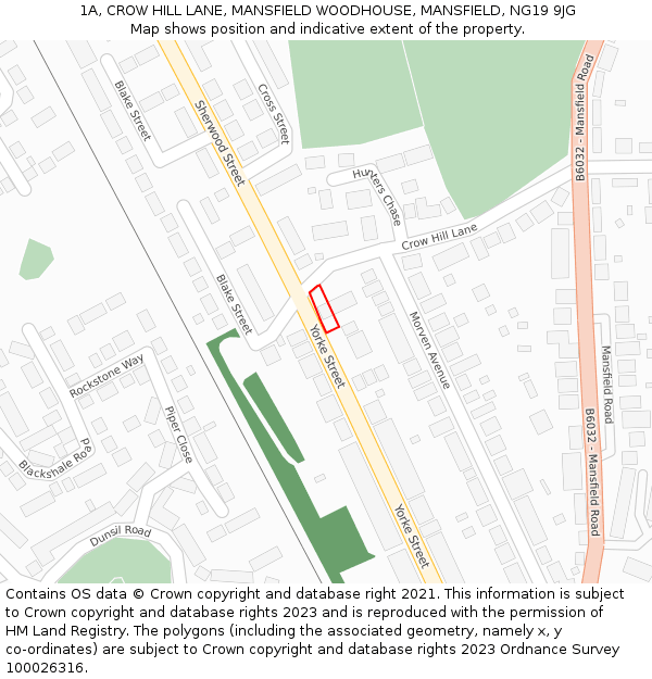 1A, CROW HILL LANE, MANSFIELD WOODHOUSE, MANSFIELD, NG19 9JG: Location map and indicative extent of plot