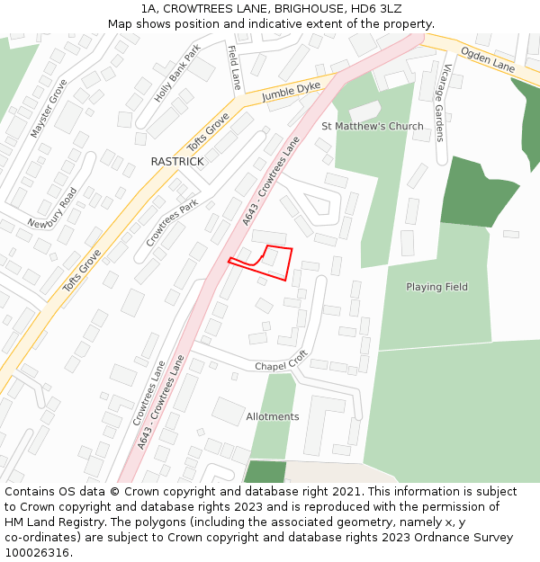 1A, CROWTREES LANE, BRIGHOUSE, HD6 3LZ: Location map and indicative extent of plot