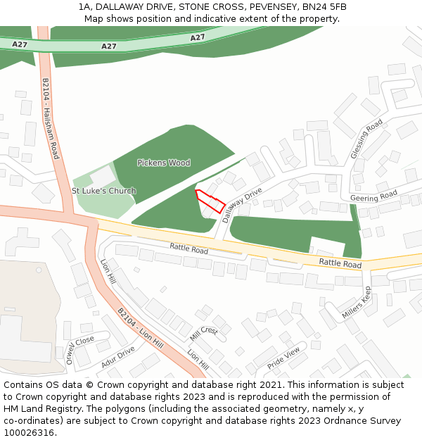 1A, DALLAWAY DRIVE, STONE CROSS, PEVENSEY, BN24 5FB: Location map and indicative extent of plot