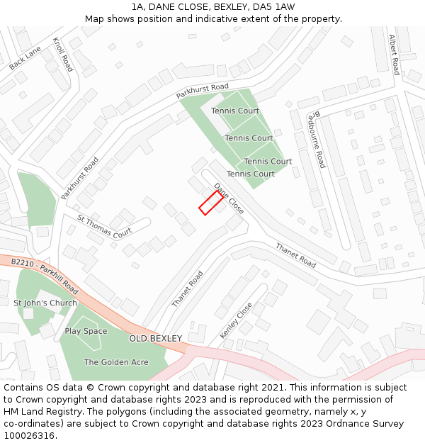 1A, DANE CLOSE, BEXLEY, DA5 1AW: Location map and indicative extent of plot