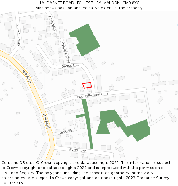 1A, DARNET ROAD, TOLLESBURY, MALDON, CM9 8XG: Location map and indicative extent of plot