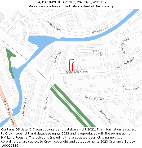1A, DARTMOUTH AVENUE, WALSALL, WS3 1SX: Location map and indicative extent of plot