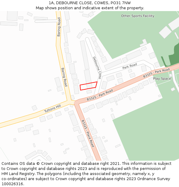 1A, DEBOURNE CLOSE, COWES, PO31 7NW: Location map and indicative extent of plot