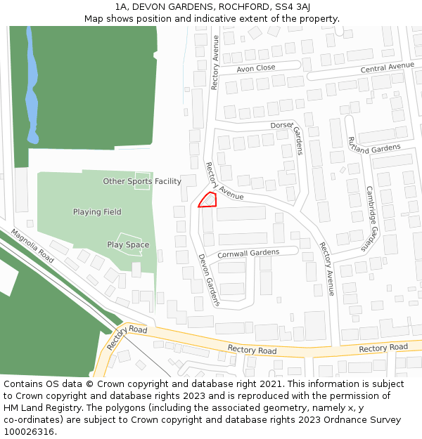 1A, DEVON GARDENS, ROCHFORD, SS4 3AJ: Location map and indicative extent of plot