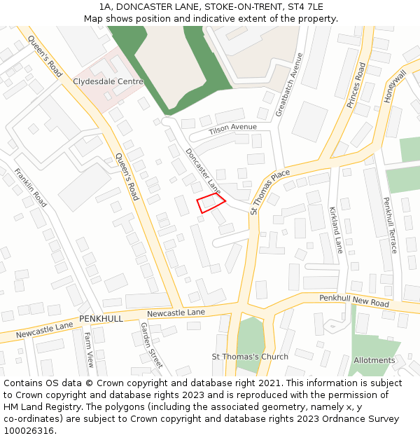 1A, DONCASTER LANE, STOKE-ON-TRENT, ST4 7LE: Location map and indicative extent of plot