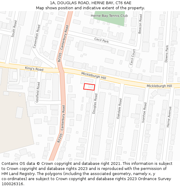 1A, DOUGLAS ROAD, HERNE BAY, CT6 6AE: Location map and indicative extent of plot