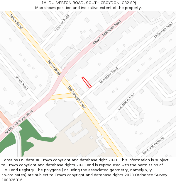 1A, DULVERTON ROAD, SOUTH CROYDON, CR2 8PJ: Location map and indicative extent of plot