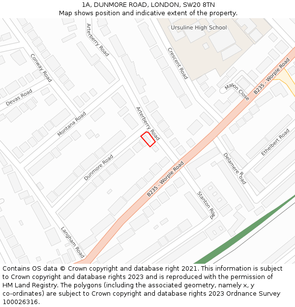 1A, DUNMORE ROAD, LONDON, SW20 8TN: Location map and indicative extent of plot