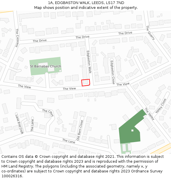 1A, EDGBASTON WALK, LEEDS, LS17 7ND: Location map and indicative extent of plot