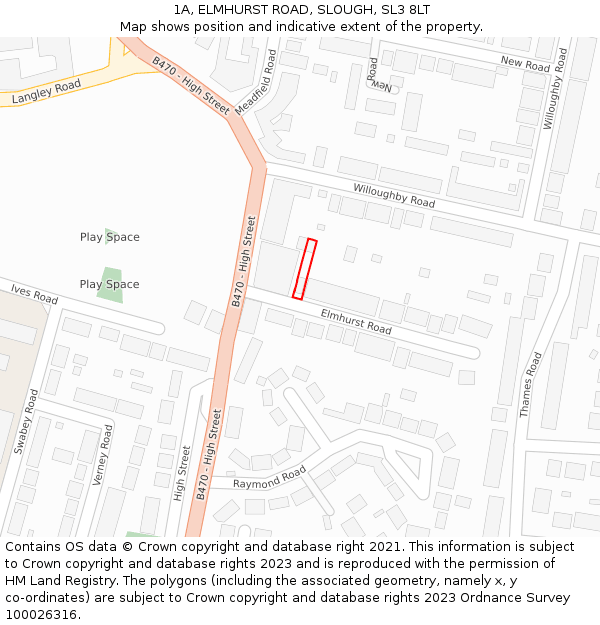 1A, ELMHURST ROAD, SLOUGH, SL3 8LT: Location map and indicative extent of plot