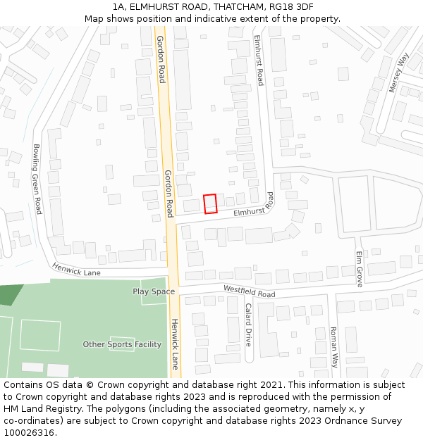 1A, ELMHURST ROAD, THATCHAM, RG18 3DF: Location map and indicative extent of plot