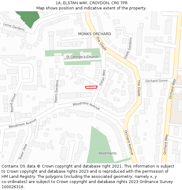 1A, ELSTAN WAY, CROYDON, CR0 7PR: Location map and indicative extent of plot