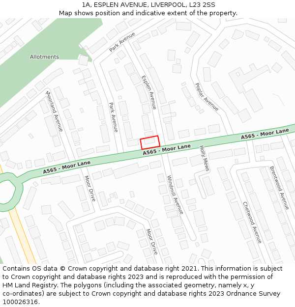 1A, ESPLEN AVENUE, LIVERPOOL, L23 2SS: Location map and indicative extent of plot