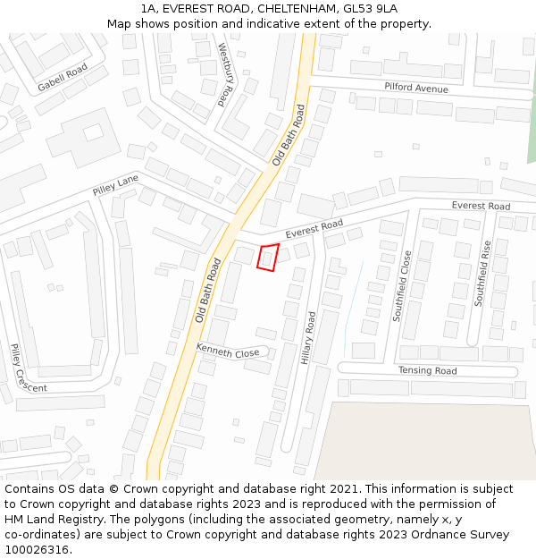 1A, EVEREST ROAD, CHELTENHAM, GL53 9LA: Location map and indicative extent of plot