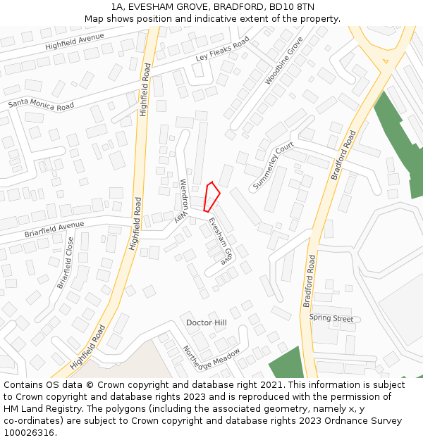 1A, EVESHAM GROVE, BRADFORD, BD10 8TN: Location map and indicative extent of plot