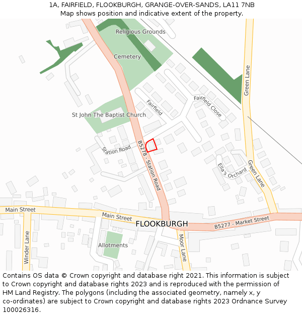 1A, FAIRFIELD, FLOOKBURGH, GRANGE-OVER-SANDS, LA11 7NB: Location map and indicative extent of plot