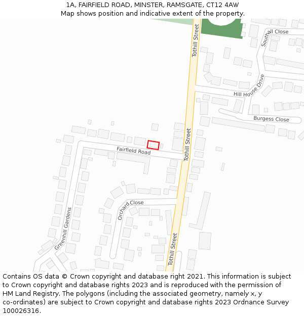 1A, FAIRFIELD ROAD, MINSTER, RAMSGATE, CT12 4AW: Location map and indicative extent of plot