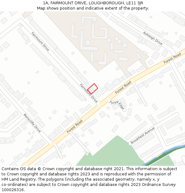 1A, FAIRMOUNT DRIVE, LOUGHBOROUGH, LE11 3JR: Location map and indicative extent of plot