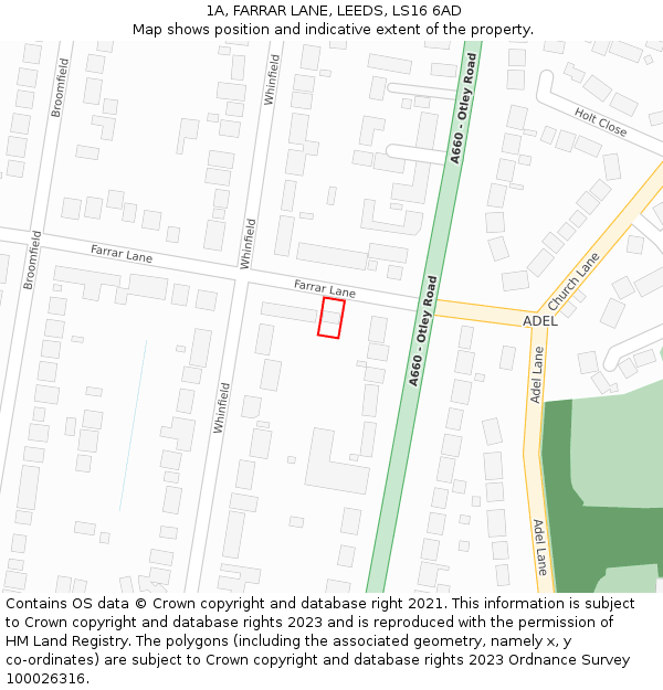 1A, FARRAR LANE, LEEDS, LS16 6AD: Location map and indicative extent of plot