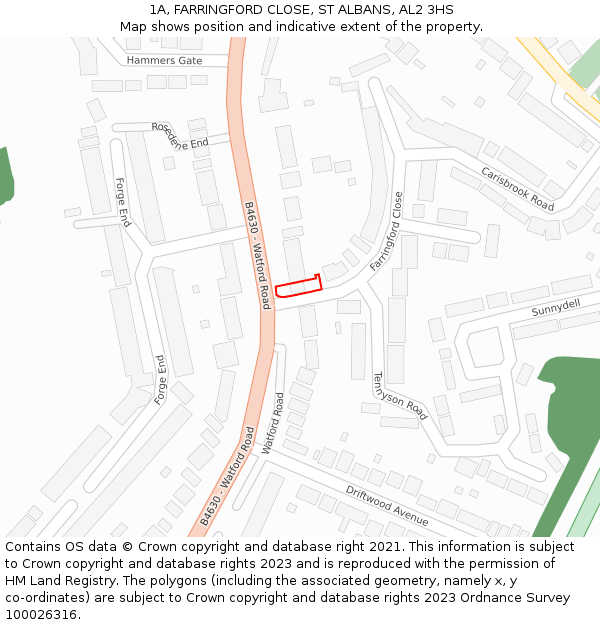 1A, FARRINGFORD CLOSE, ST ALBANS, AL2 3HS: Location map and indicative extent of plot