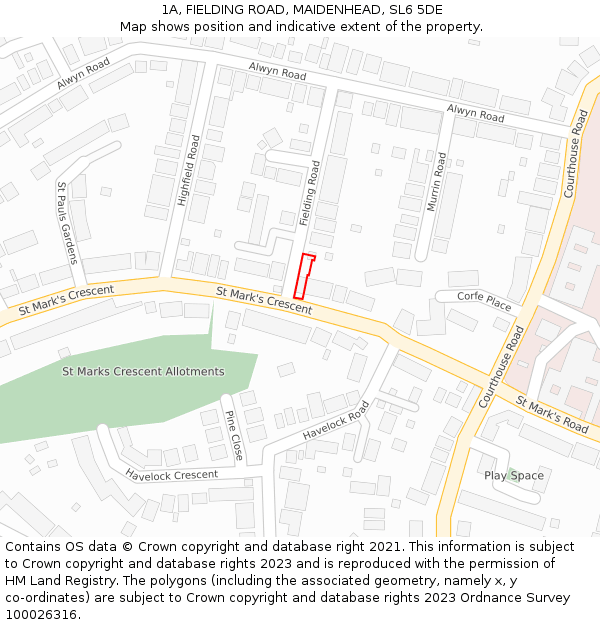 1A, FIELDING ROAD, MAIDENHEAD, SL6 5DE: Location map and indicative extent of plot