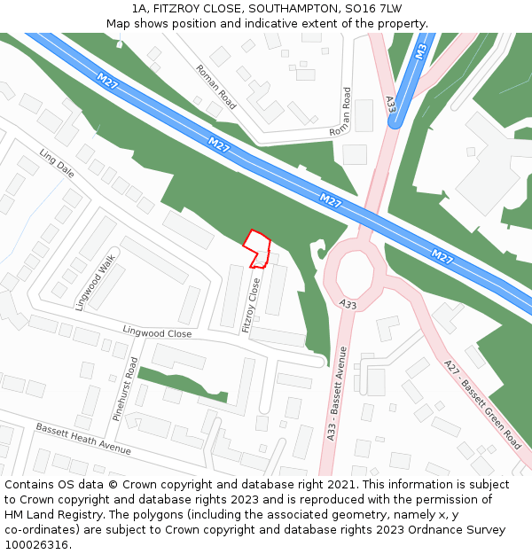 1A, FITZROY CLOSE, SOUTHAMPTON, SO16 7LW: Location map and indicative extent of plot