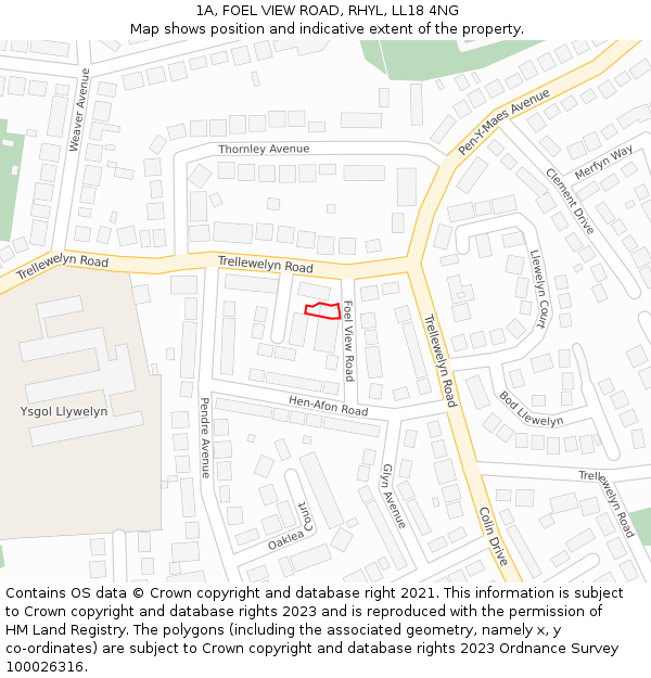 1A, FOEL VIEW ROAD, RHYL, LL18 4NG: Location map and indicative extent of plot