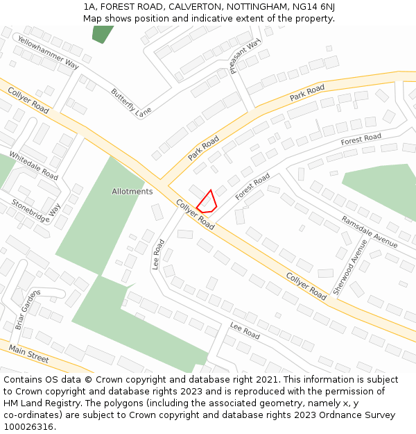 1A, FOREST ROAD, CALVERTON, NOTTINGHAM, NG14 6NJ: Location map and indicative extent of plot