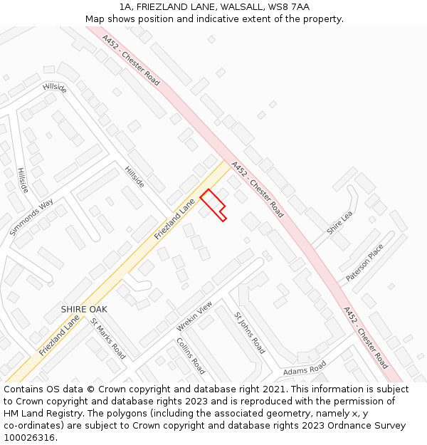 1A, FRIEZLAND LANE, WALSALL, WS8 7AA: Location map and indicative extent of plot