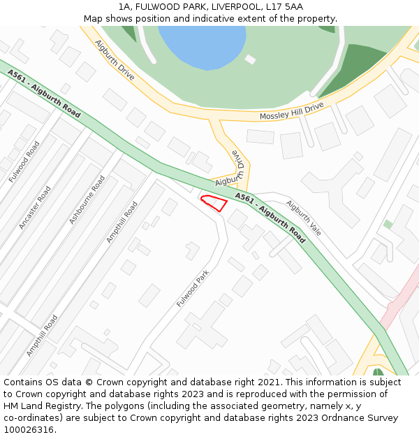 1A, FULWOOD PARK, LIVERPOOL, L17 5AA: Location map and indicative extent of plot