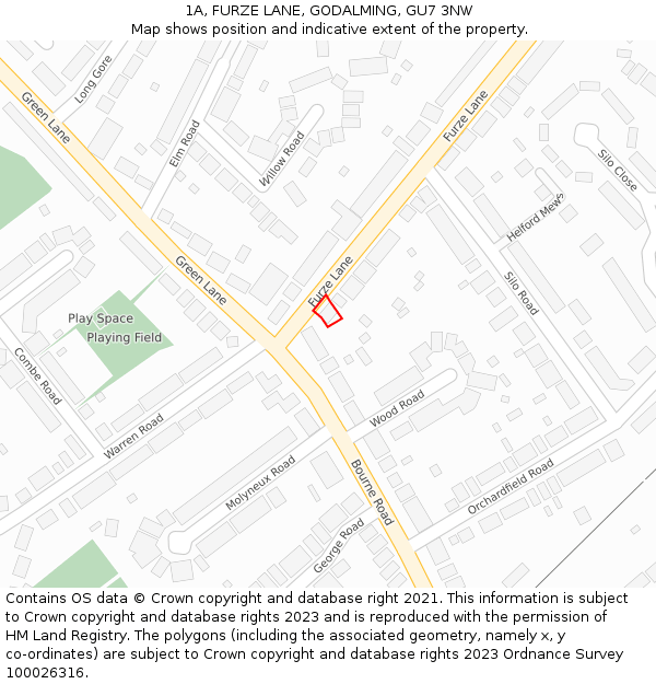 1A, FURZE LANE, GODALMING, GU7 3NW: Location map and indicative extent of plot