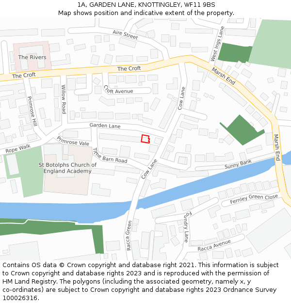 1A, GARDEN LANE, KNOTTINGLEY, WF11 9BS: Location map and indicative extent of plot