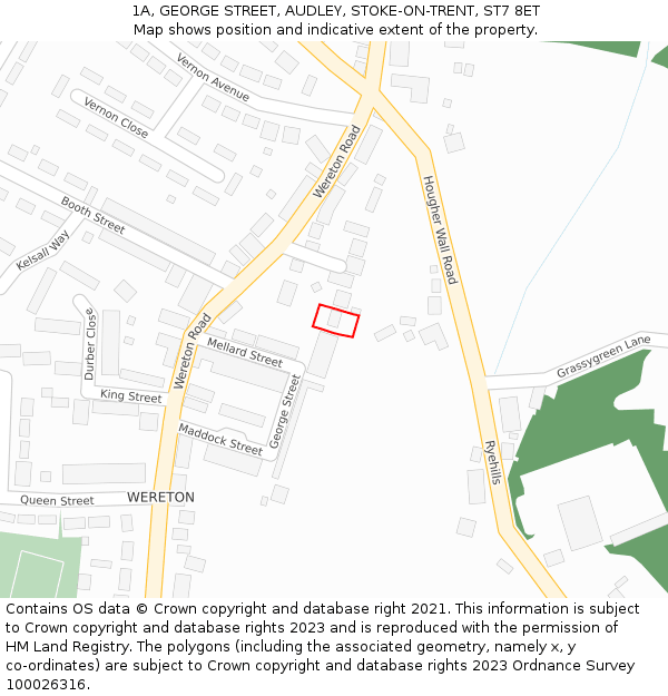 1A, GEORGE STREET, AUDLEY, STOKE-ON-TRENT, ST7 8ET: Location map and indicative extent of plot