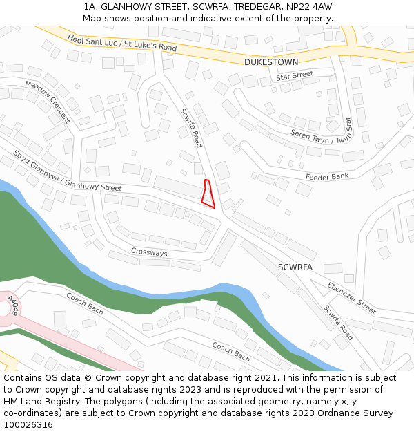 1A, GLANHOWY STREET, SCWRFA, TREDEGAR, NP22 4AW: Location map and indicative extent of plot