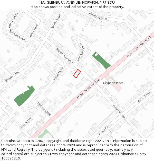 1A, GLENBURN AVENUE, NORWICH, NR7 8DU: Location map and indicative extent of plot
