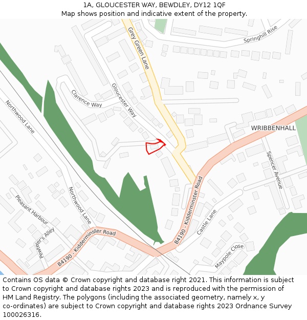 1A, GLOUCESTER WAY, BEWDLEY, DY12 1QF: Location map and indicative extent of plot