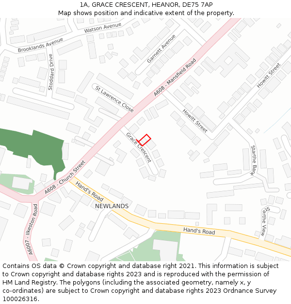 1A, GRACE CRESCENT, HEANOR, DE75 7AP: Location map and indicative extent of plot