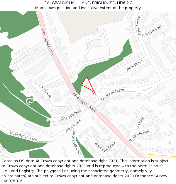 1A, GRANNY HALL LANE, BRIGHOUSE, HD6 2JG: Location map and indicative extent of plot