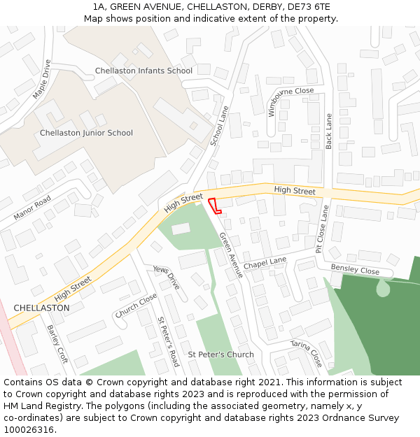 1A, GREEN AVENUE, CHELLASTON, DERBY, DE73 6TE: Location map and indicative extent of plot