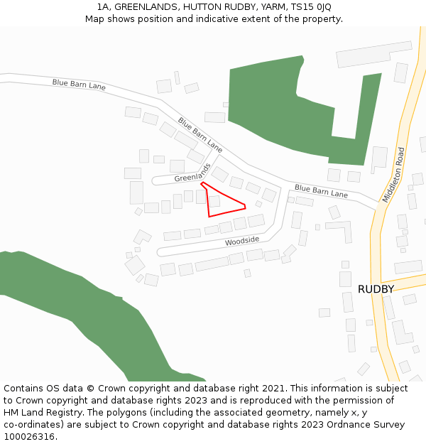 1A, GREENLANDS, HUTTON RUDBY, YARM, TS15 0JQ: Location map and indicative extent of plot