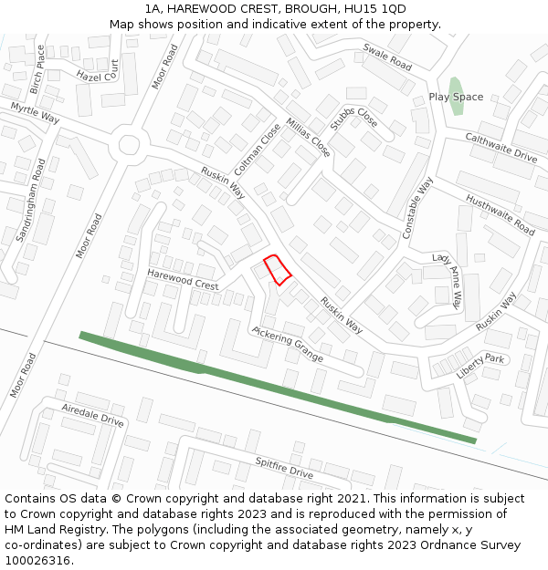 1A, HAREWOOD CREST, BROUGH, HU15 1QD: Location map and indicative extent of plot
