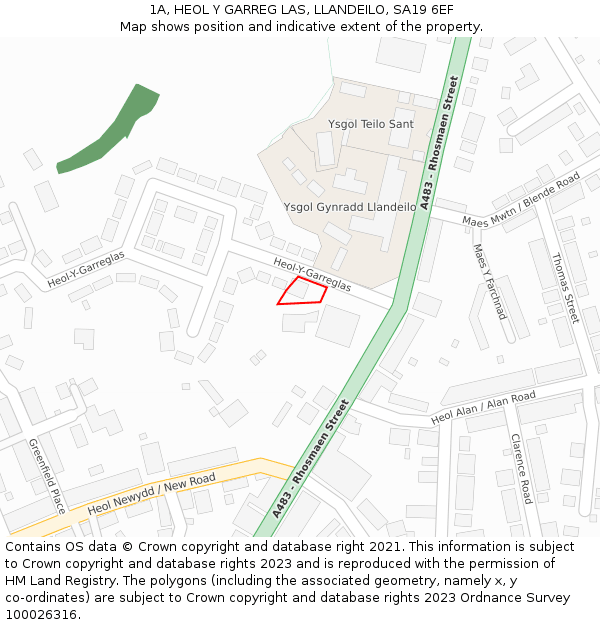 1A, HEOL Y GARREG LAS, LLANDEILO, SA19 6EF: Location map and indicative extent of plot