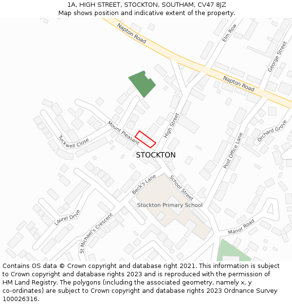 1A, HIGH STREET, STOCKTON, SOUTHAM, CV47 8JZ: Location map and indicative extent of plot