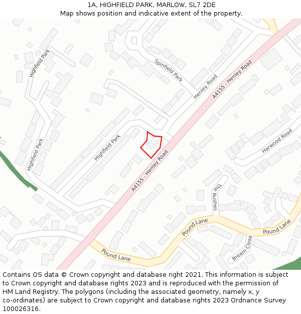 1A, HIGHFIELD PARK, MARLOW, SL7 2DE: Location map and indicative extent of plot