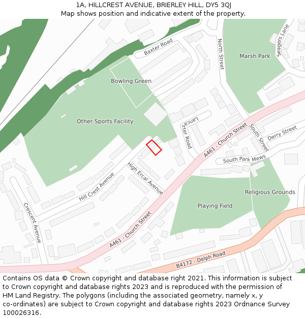 1A, HILLCREST AVENUE, BRIERLEY HILL, DY5 3QJ: Location map and indicative extent of plot