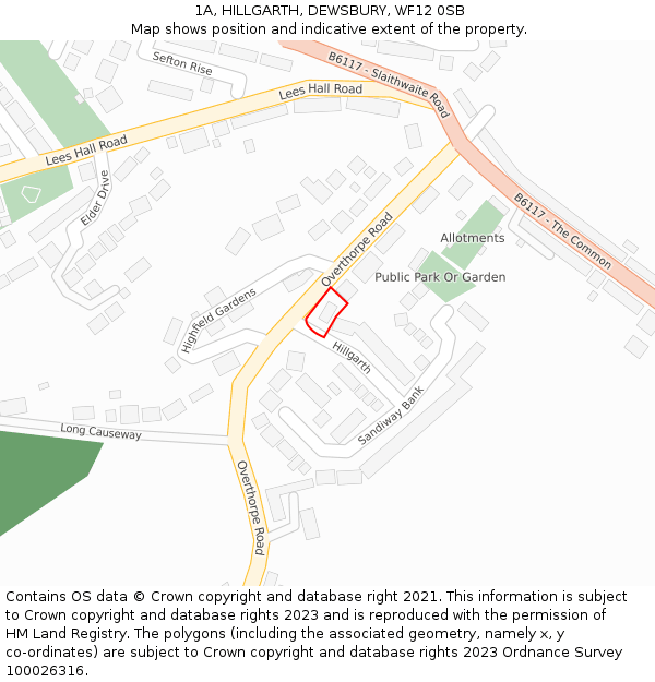 1A, HILLGARTH, DEWSBURY, WF12 0SB: Location map and indicative extent of plot