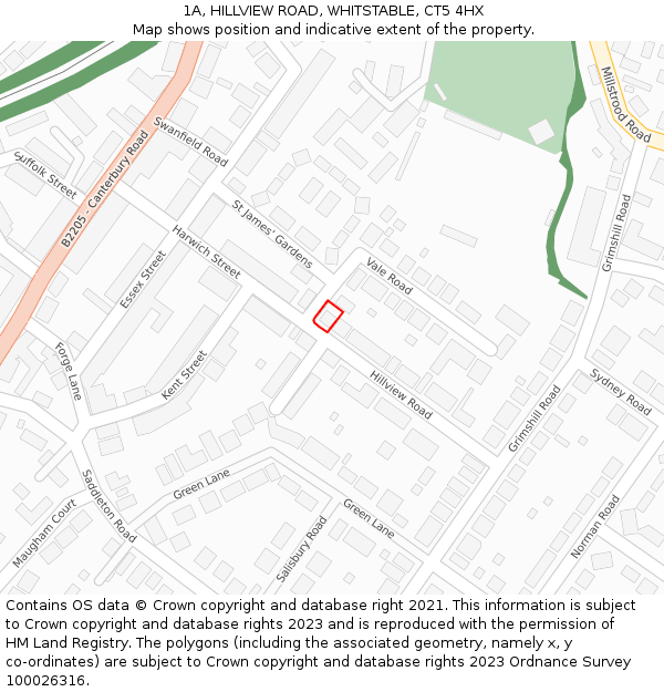 1A, HILLVIEW ROAD, WHITSTABLE, CT5 4HX: Location map and indicative extent of plot