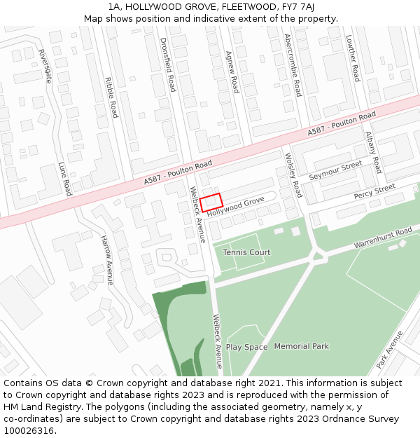 1A, HOLLYWOOD GROVE, FLEETWOOD, FY7 7AJ: Location map and indicative extent of plot