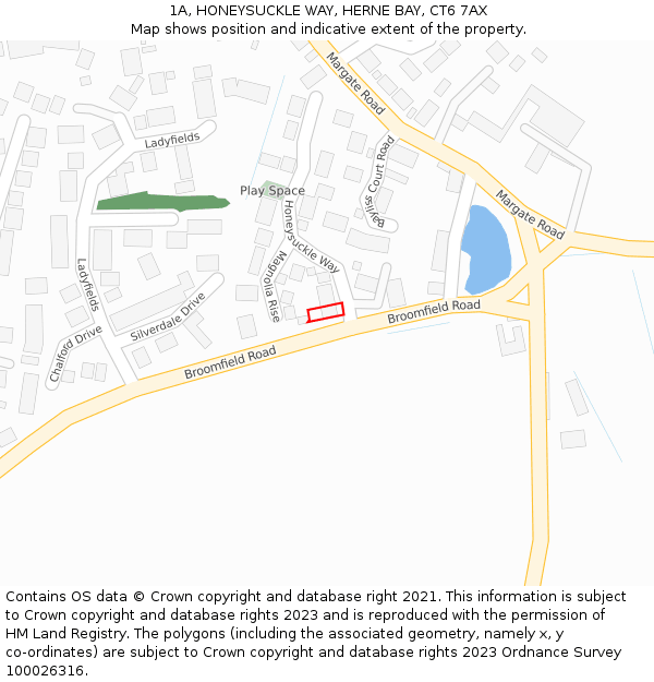 1A, HONEYSUCKLE WAY, HERNE BAY, CT6 7AX: Location map and indicative extent of plot