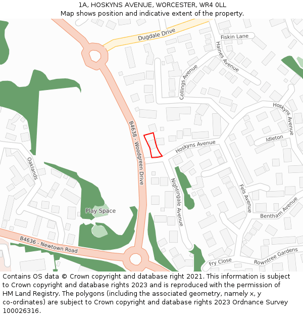 1A, HOSKYNS AVENUE, WORCESTER, WR4 0LL: Location map and indicative extent of plot